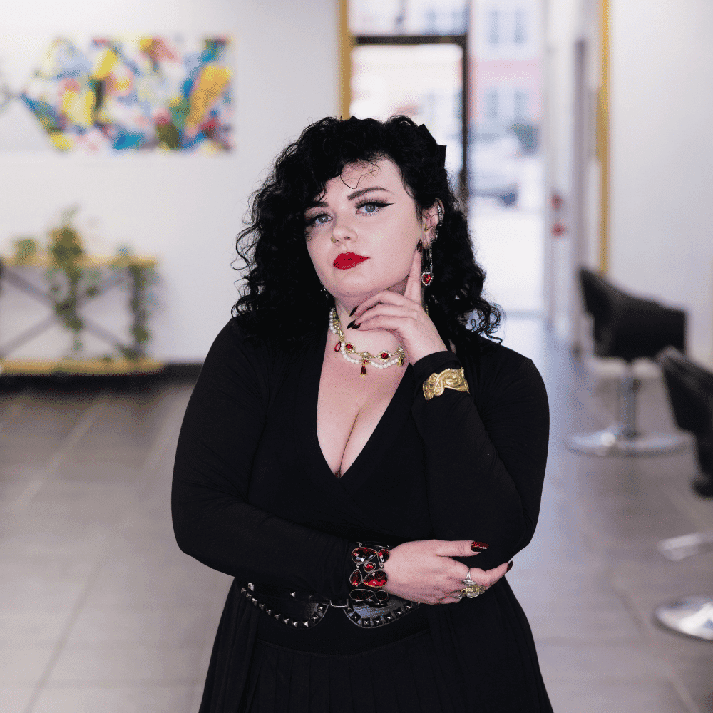Portrait of Jessica Haughton, a professional stylist at Frequency Salon, showcasing their expertise and style.